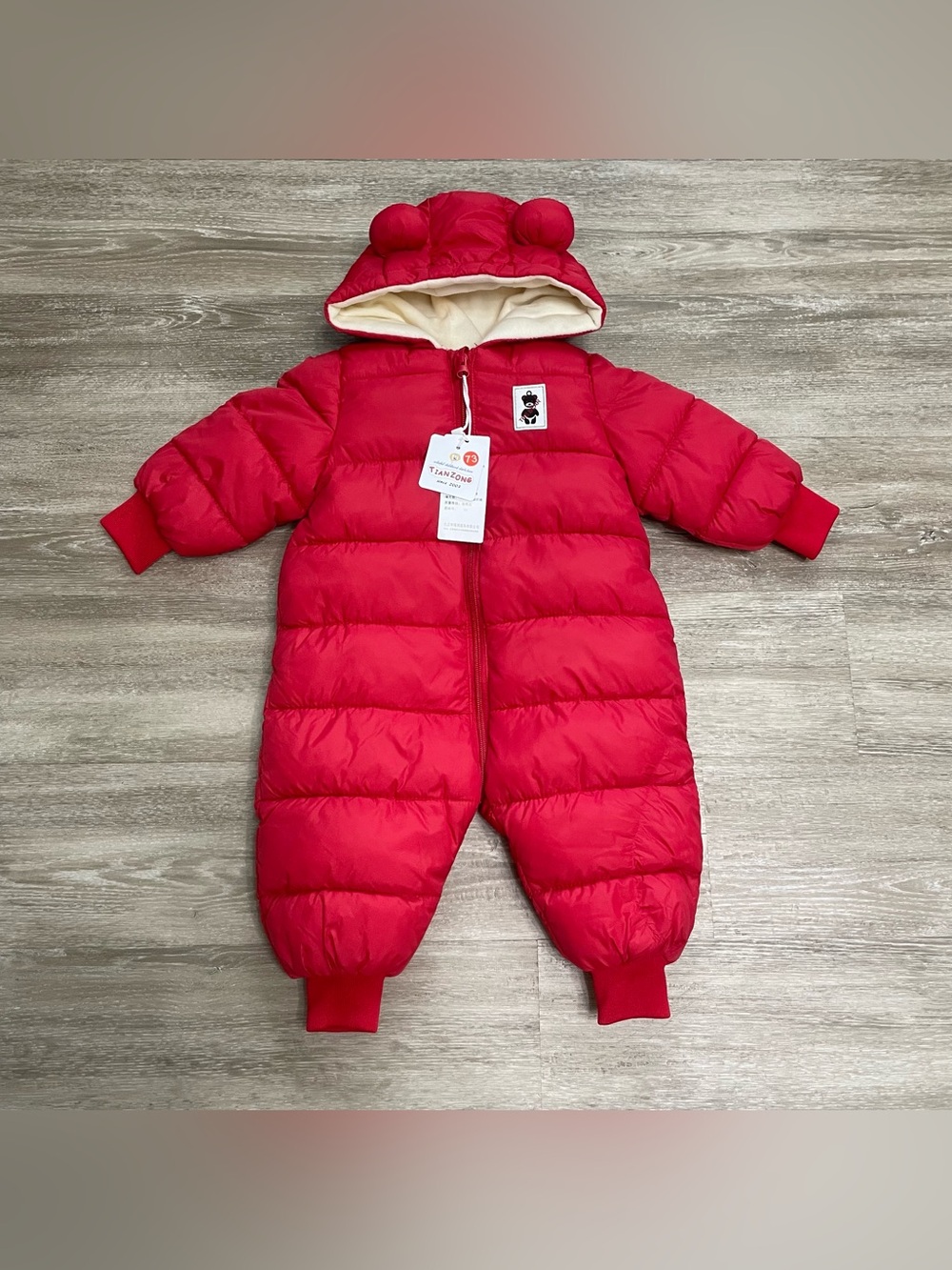 NwT Infant Red Full Zip Puffer Snowsuit One Piece Sz 73/44 US 6-9mo By The Bear